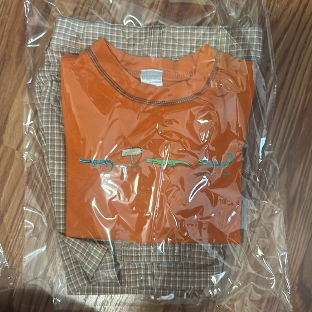 Gymboree Boys Orange T-Shirt and Plaid Shorts Set. - Picture 8 of 8